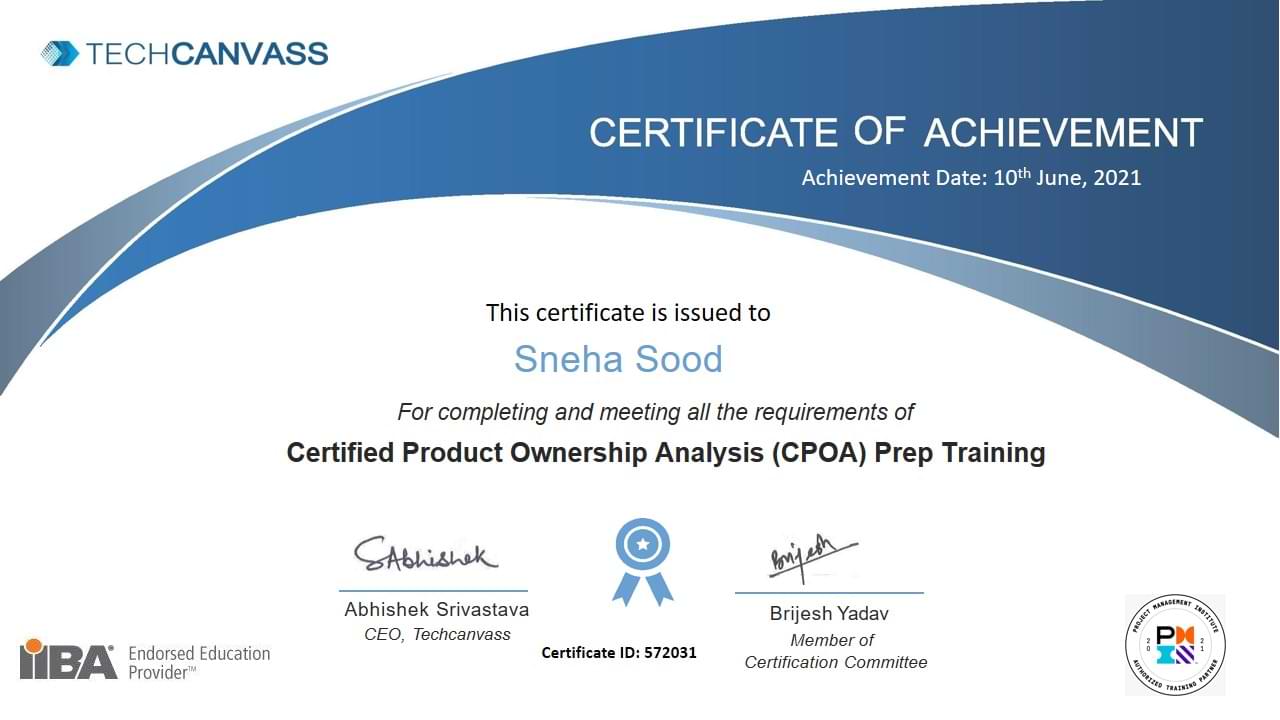 Certified Product Ownership Analysis CPOA Training TechCanvass